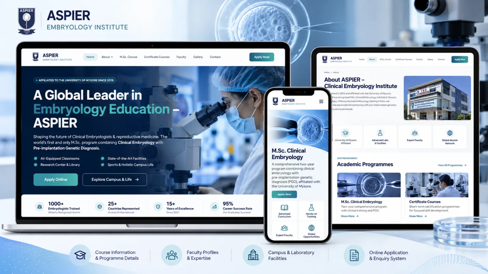 Redesigned Embryology Training website showcasing a modern, user-friendly interface and SEO-focused educational platform.