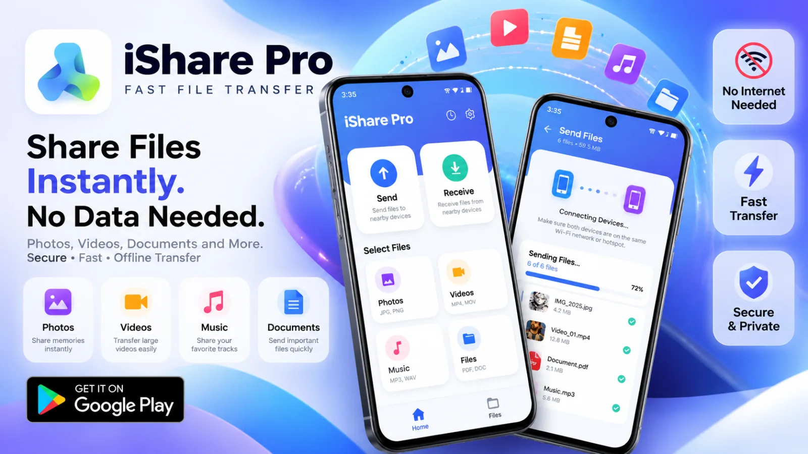 iShare Pro Android app for fast offline file transfers between devices