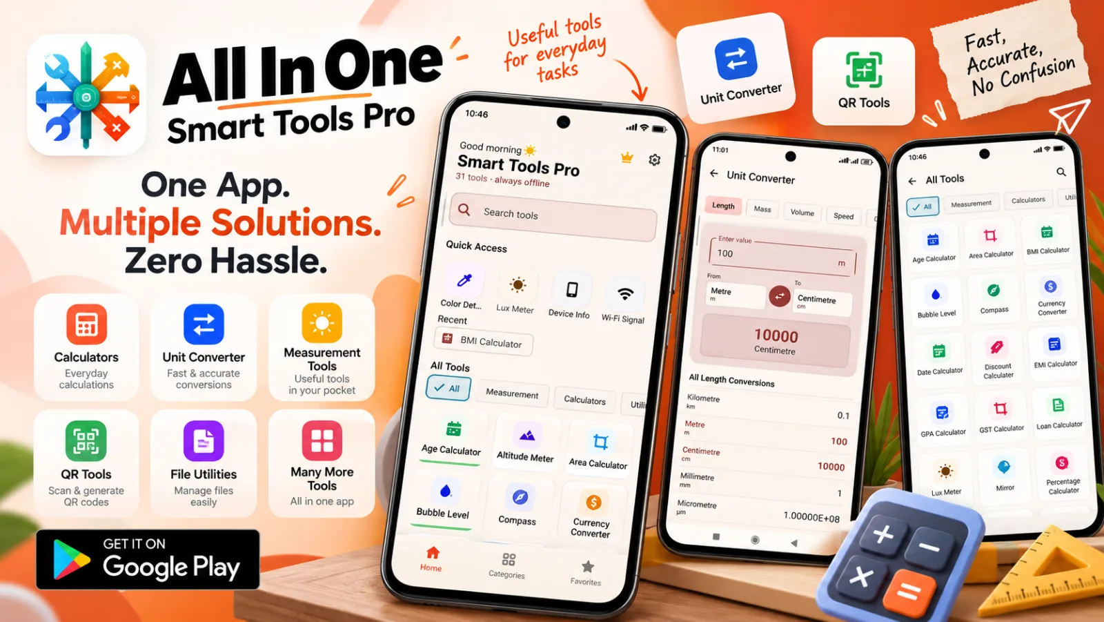 All In One Smart Tools Pro Android app showcasing a collection of everyday mobile utilities