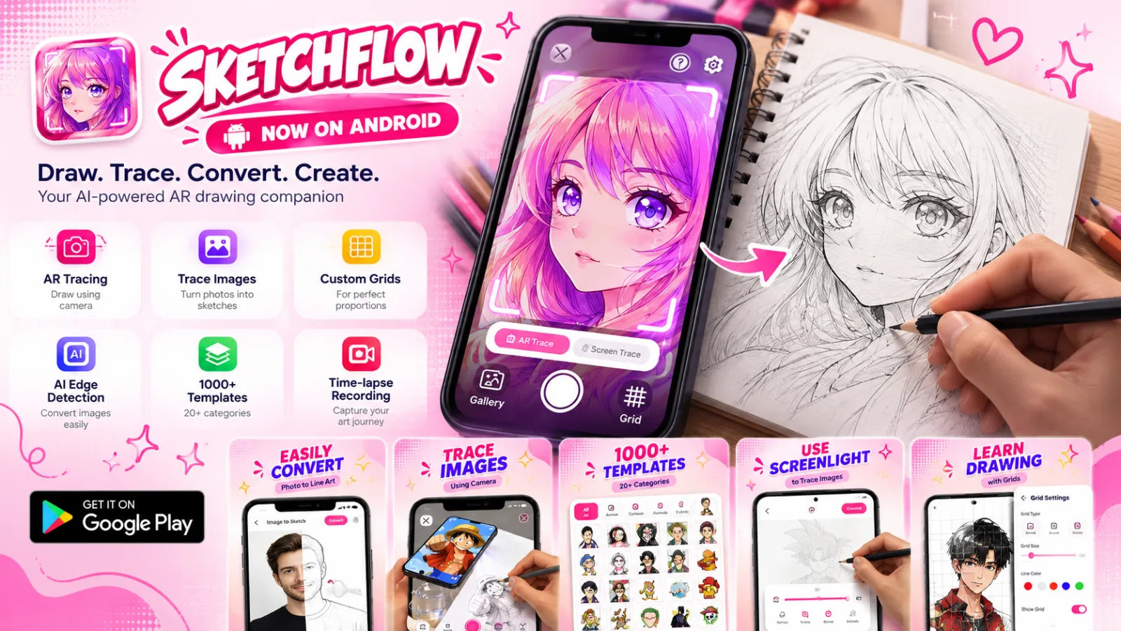 Sketchflow Android app featuring AR drawing, image tracing and creative sketching tools